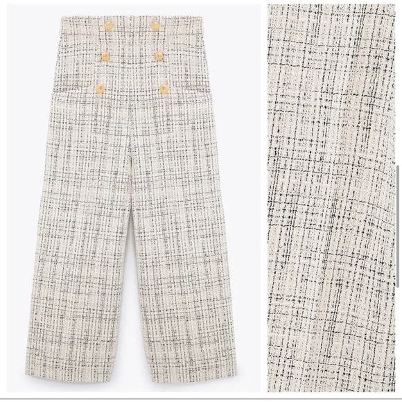 Zara Wide Leg Tweed Pants Size Medium - Picture 7 of 12